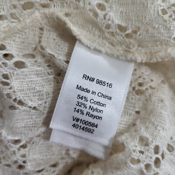 Coldwater Creek Lace Shirt Womens Large Cream Lace Summer Boho Coastal Cottage - Picture 7 of 12